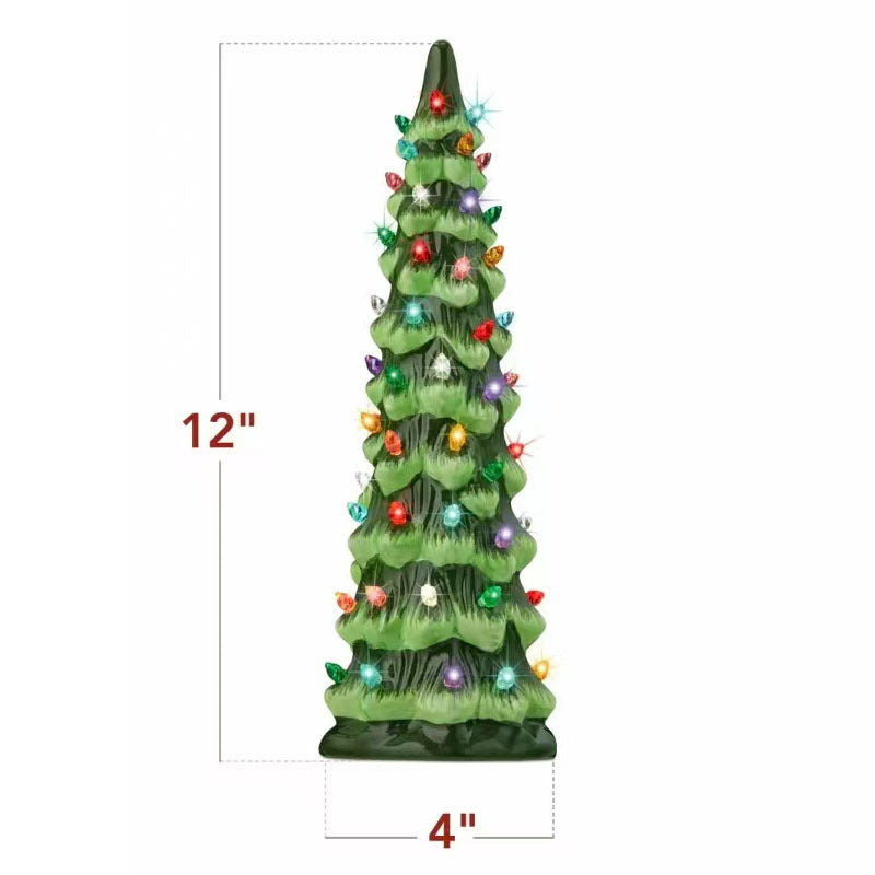 Ručně malovaný keramický vánoční stromeček s LED osvětlením, předem nasvícený🎄