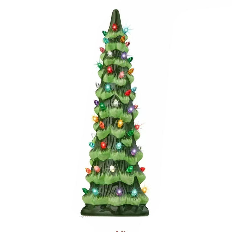 Ručně malovaný keramický vánoční stromeček s LED osvětlením, předem nasvícený🎄