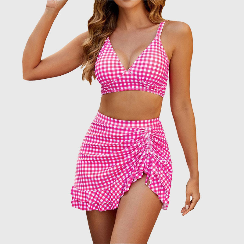 Bikinisets met hoge taille Vrouwen Tummy Control Gingham