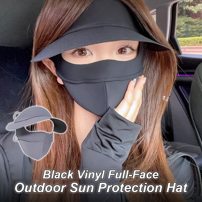 Black Vinyl Full-Face Outdoor Sun Protection Hat