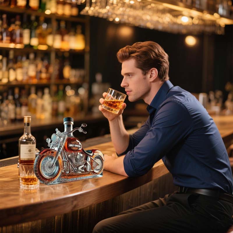 Kreativní skleněná láhev na víno ve tvaru motocyklu
