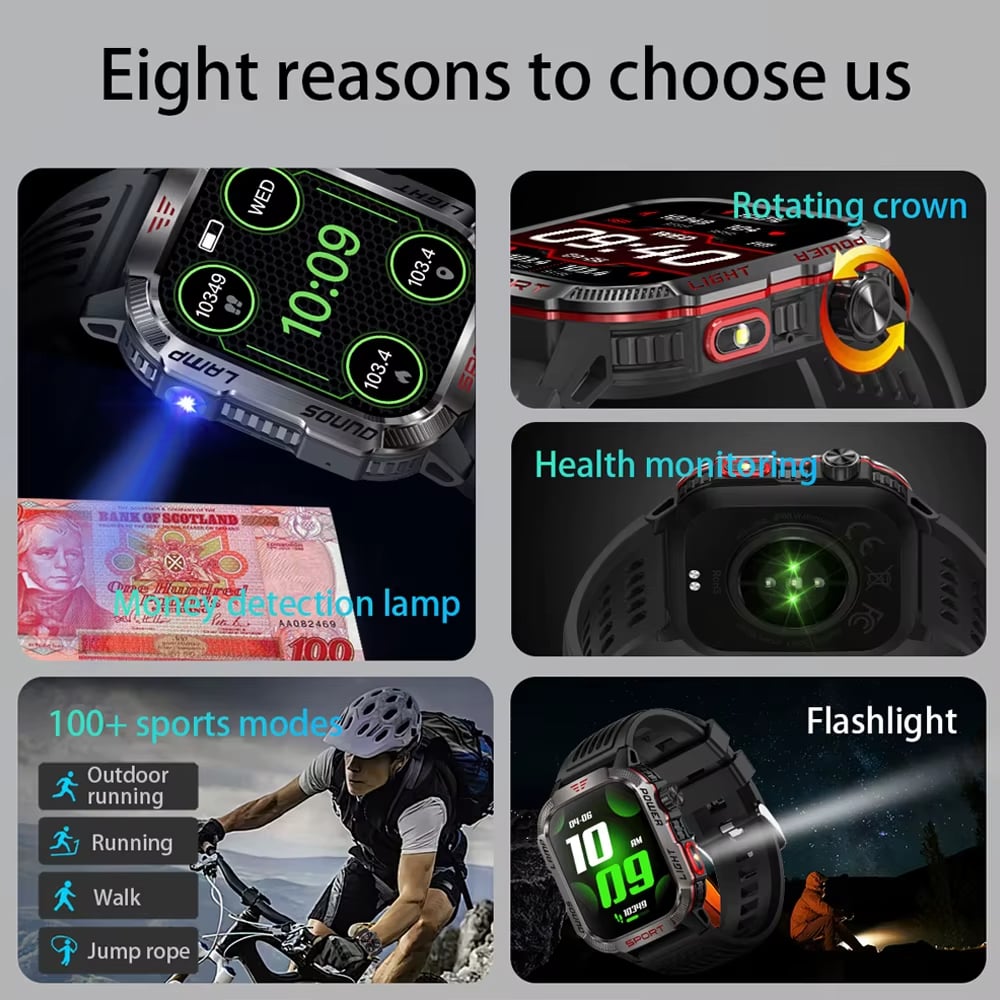 Vojenské outdoorové sportovní chytré hodinky pro muže pro Android a iOS