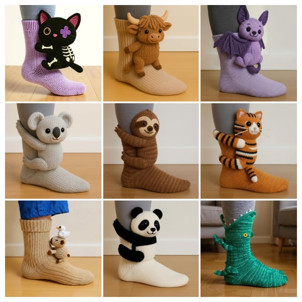 Útulné 3D pletené ponožky se zvířátky