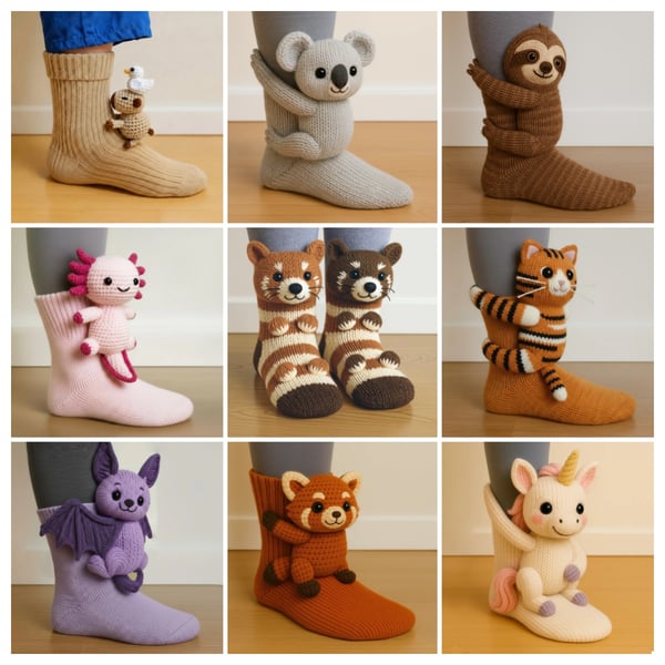 Útulné 3D pletené ponožky se zvířátky
