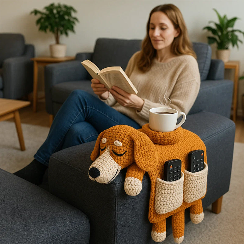 🐶 Útulný společník – háčkovaný organizér na pohovku pro psy