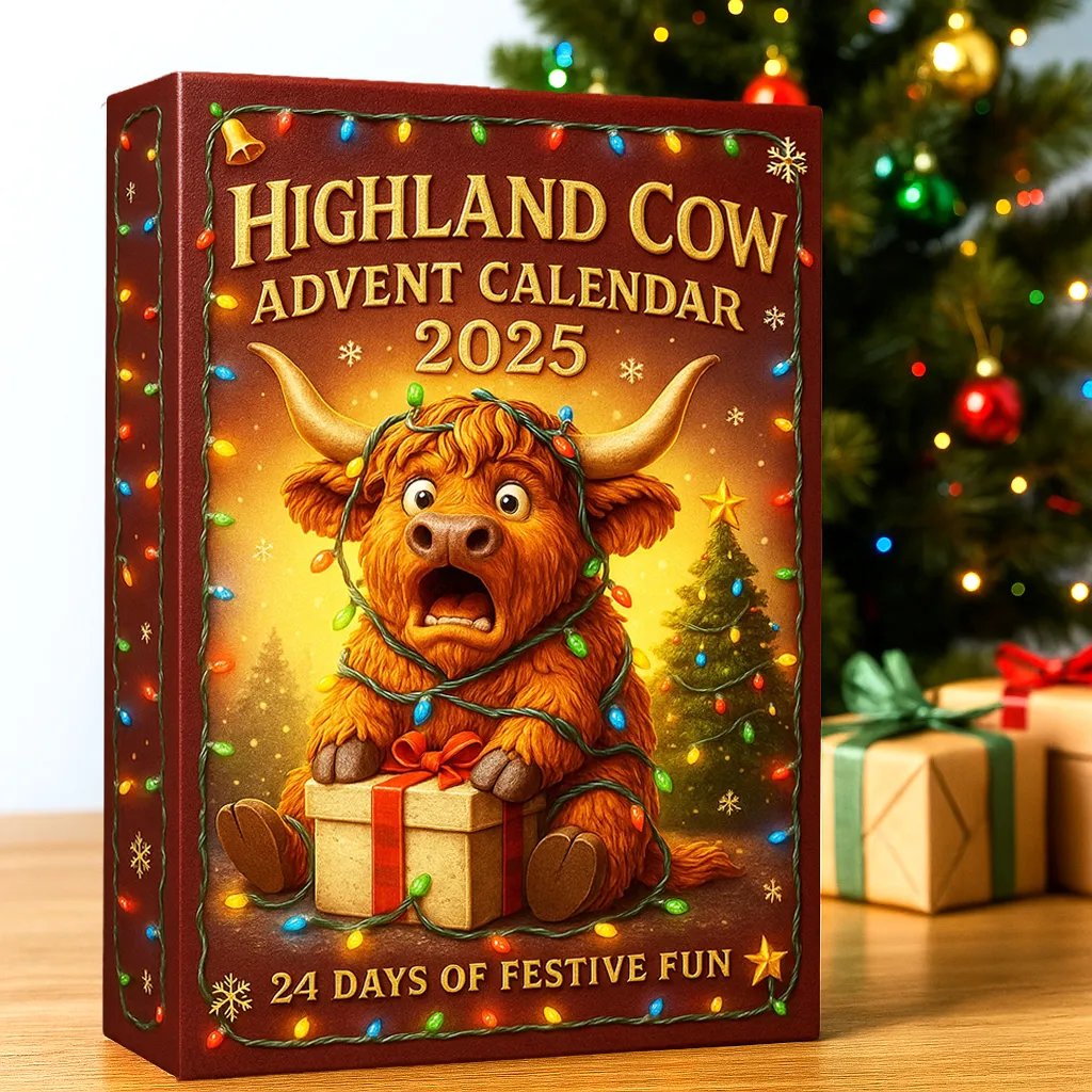 🐮Adventní kalendář Highland Cow 2025🎄✨ - 3D ručně vyráběná panenka Highland Cow (24 ks)
