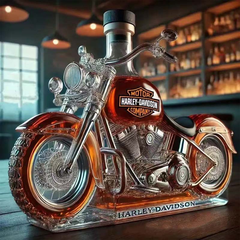 Kreativní skleněná láhev na víno ve tvaru motocyklu