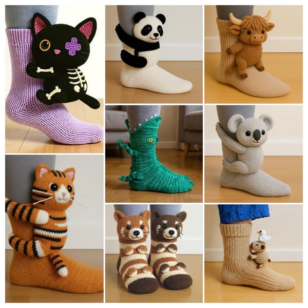 Útulné 3D pletené ponožky se zvířátky