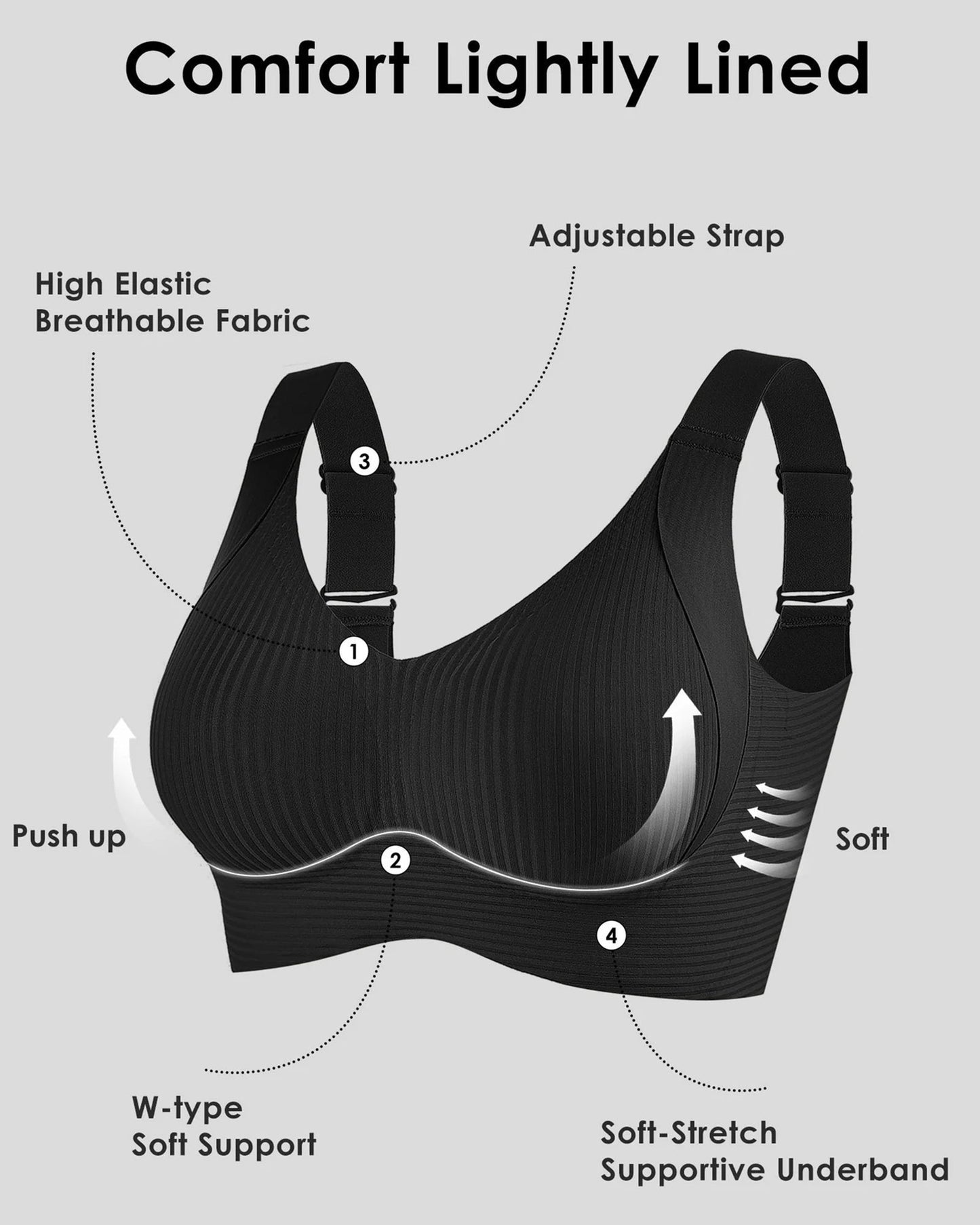 Gerippter Push-up-BH für Frauen, verstellbar, kabellos