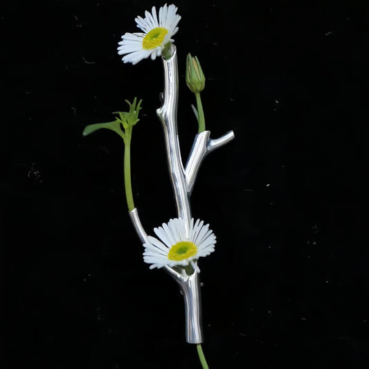Silver Wearable Branch Flower Vase Brooch