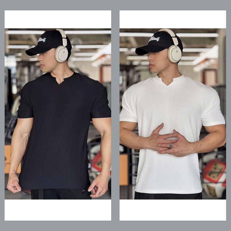 Herren-Muskel-Fitness-T-Shirt Mit V-Ausschnitt Und Kurzen Ärmeln