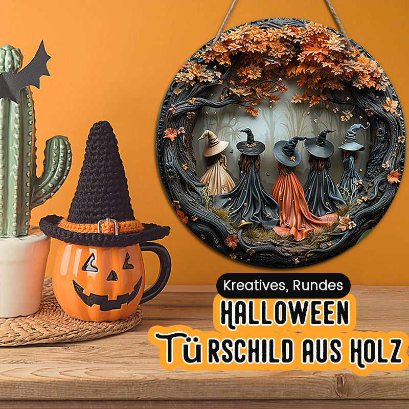 Creative, round Halloween door sign made of wood