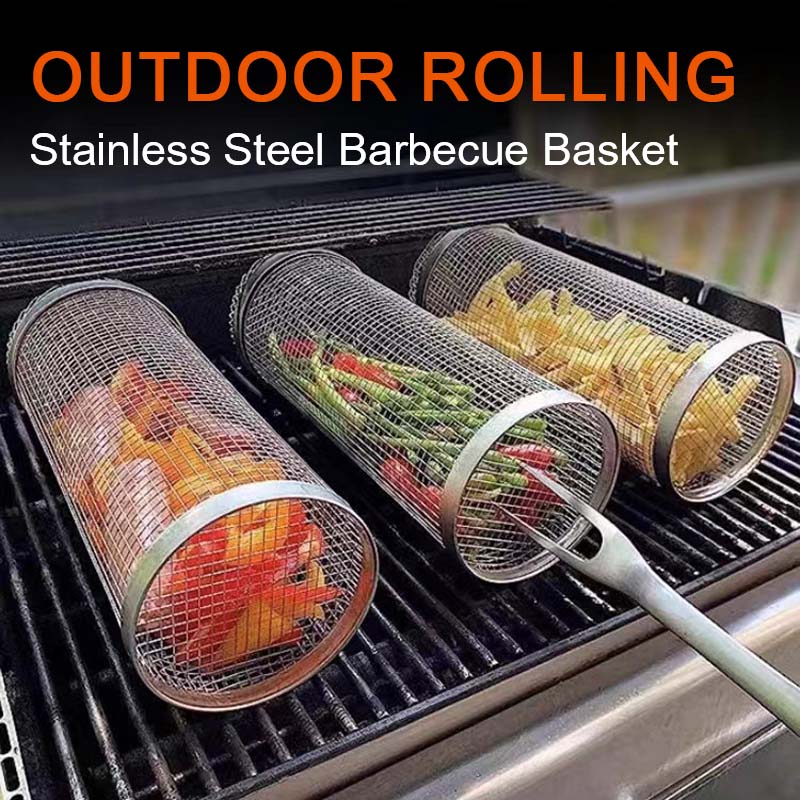 Rollender Edelstahl-Grillkorb für draußen