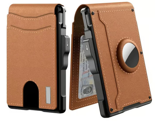 🔥✨Peníženka pro muže – s vyskakovacím hliníkovým pouzdrem, sponou na bankovky, tenkými koženými přihrádkami, držákem na kreditní karty, blokováním RFID, minimalistická peněženka s dvojitým překlope