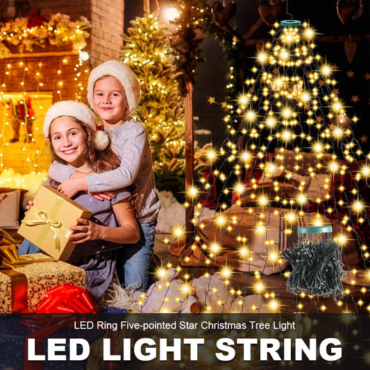 🎄 LED prstencové pěticípé hvězdné vánoční stromkové světlo 🎄