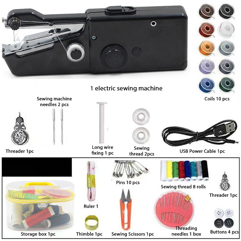 35-teiliges Zubehör, tragbare Handnähmaschine, batteriebetrieben und einfach zu bedienen für Anfänger, automatische elektrische Mini-Nähmaschine, geeignet für DIY, Stoffe, Kleidung, Zuhause, Reisen.