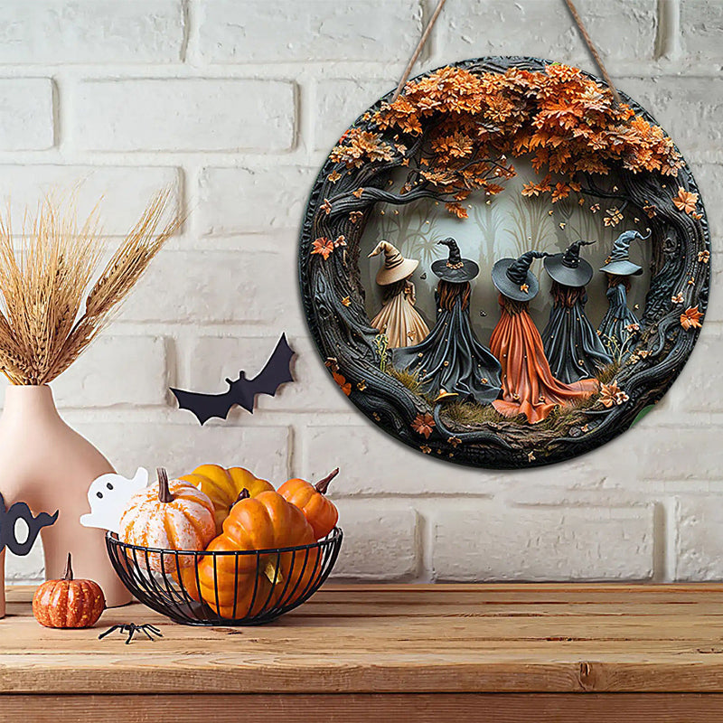 Creative, round Halloween door sign made of wood