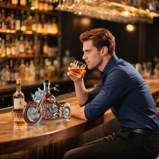 Kreativní skleněná láhev na víno ve tvaru motocyklu
