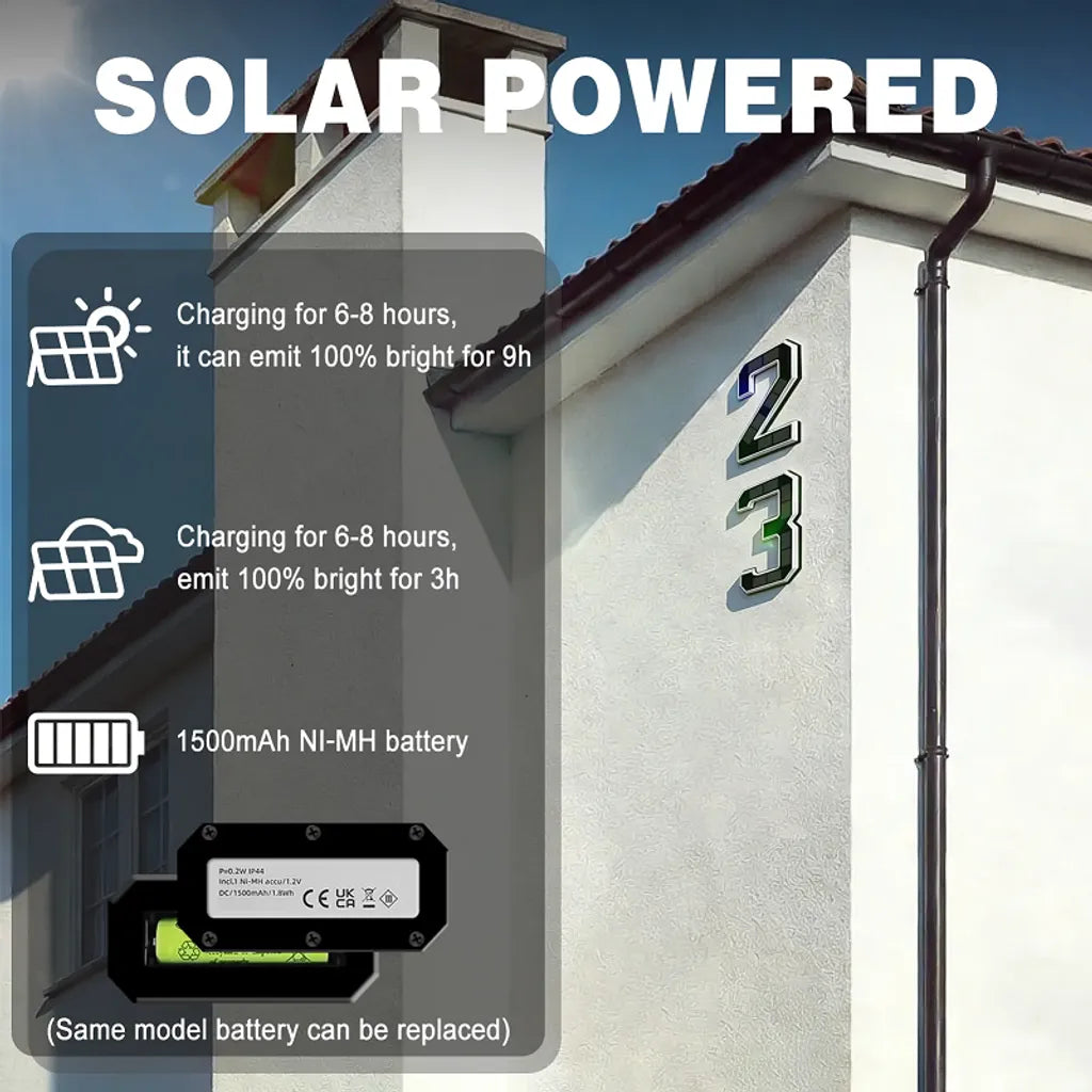 9-Inch Waterproof LED Solar Lighted House Numbers for Outside