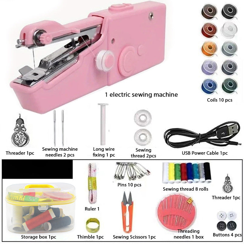 35-teiliges Zubehör, tragbare Handnähmaschine, batteriebetrieben und einfach zu bedienen für Anfänger, automatische elektrische Mini-Nähmaschine, geeignet für DIY, Stoffe, Kleidung, Zuhause, Reisen.