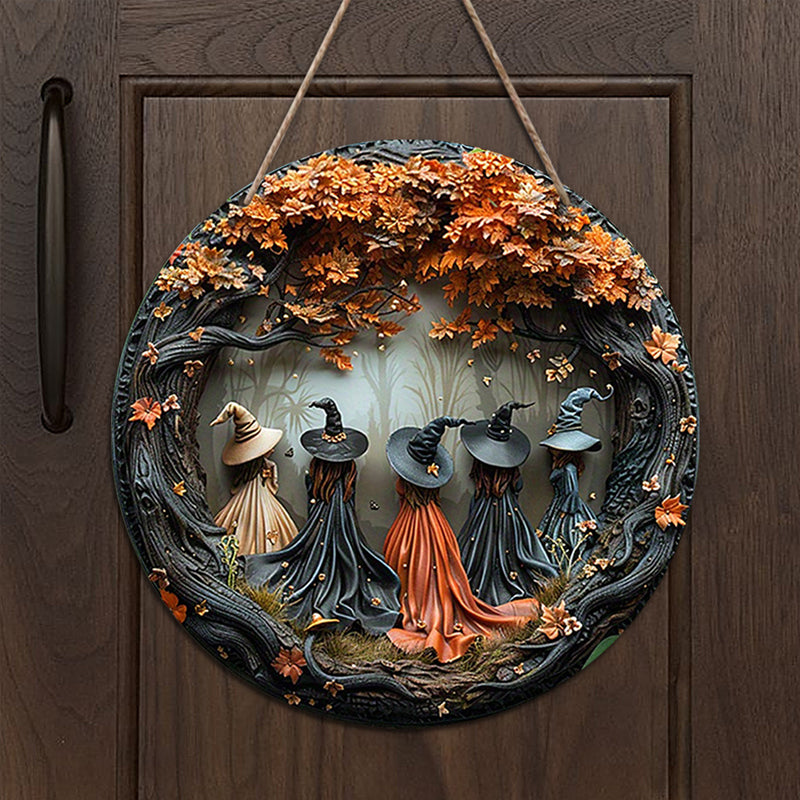 Creative, round Halloween door sign made of wood