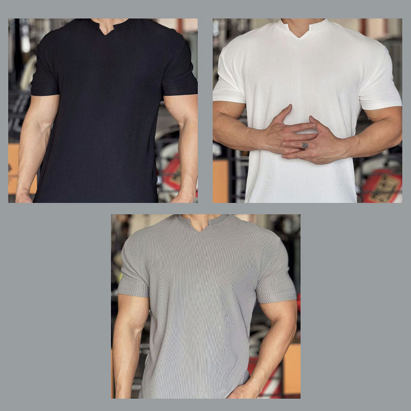 Herren-Muskel-Fitness-T-Shirt Mit V-Ausschnitt Und Kurzen Ärmeln