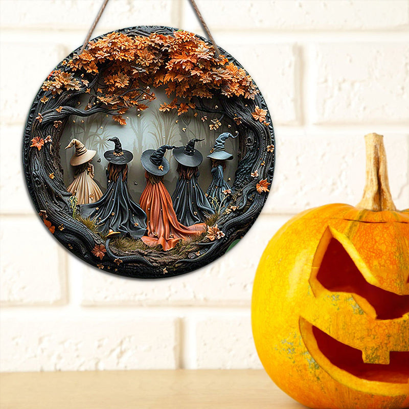 Creative, round Halloween door sign made of wood