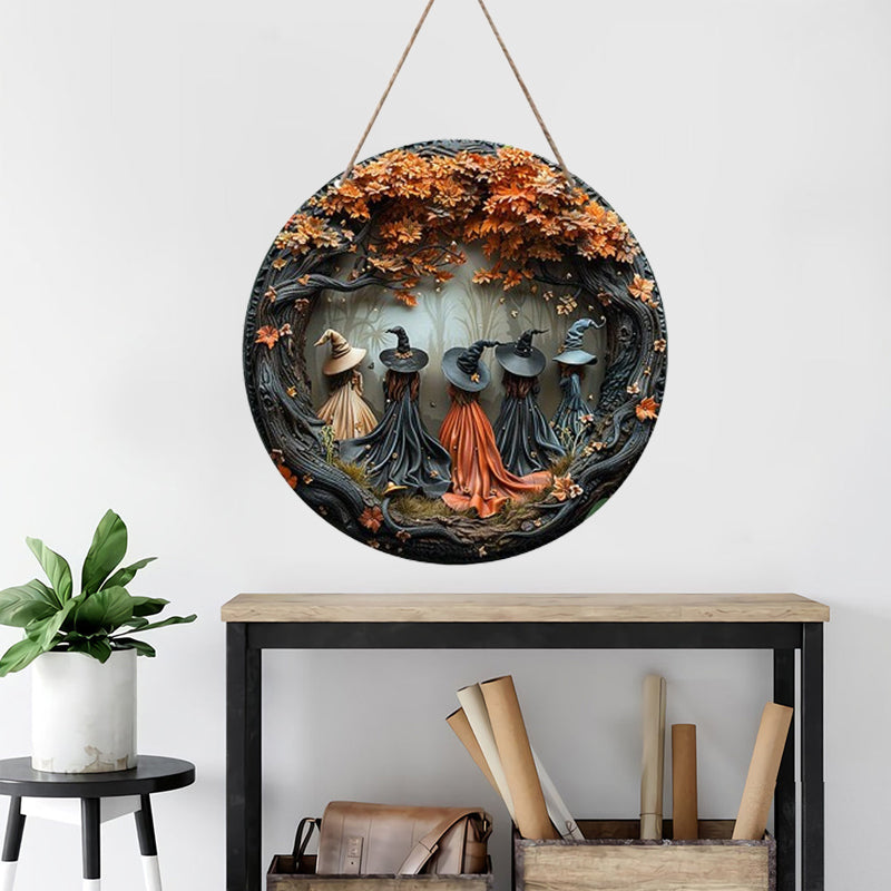 Creative, round Halloween door sign made of wood