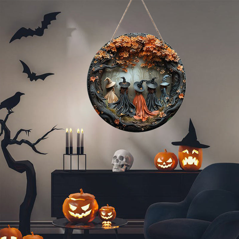 Creative, round Halloween door sign made of wood