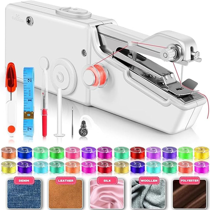 35-teiliges Zubehör, tragbare Handnähmaschine, batteriebetrieben und einfach zu bedienen für Anfänger, automatische elektrische Mini-Nähmaschine, geeignet für DIY, Stoffe, Kleidung, Zuhause, Reisen.