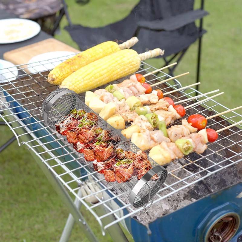 Rollender Edelstahl-Grillkorb für draußen