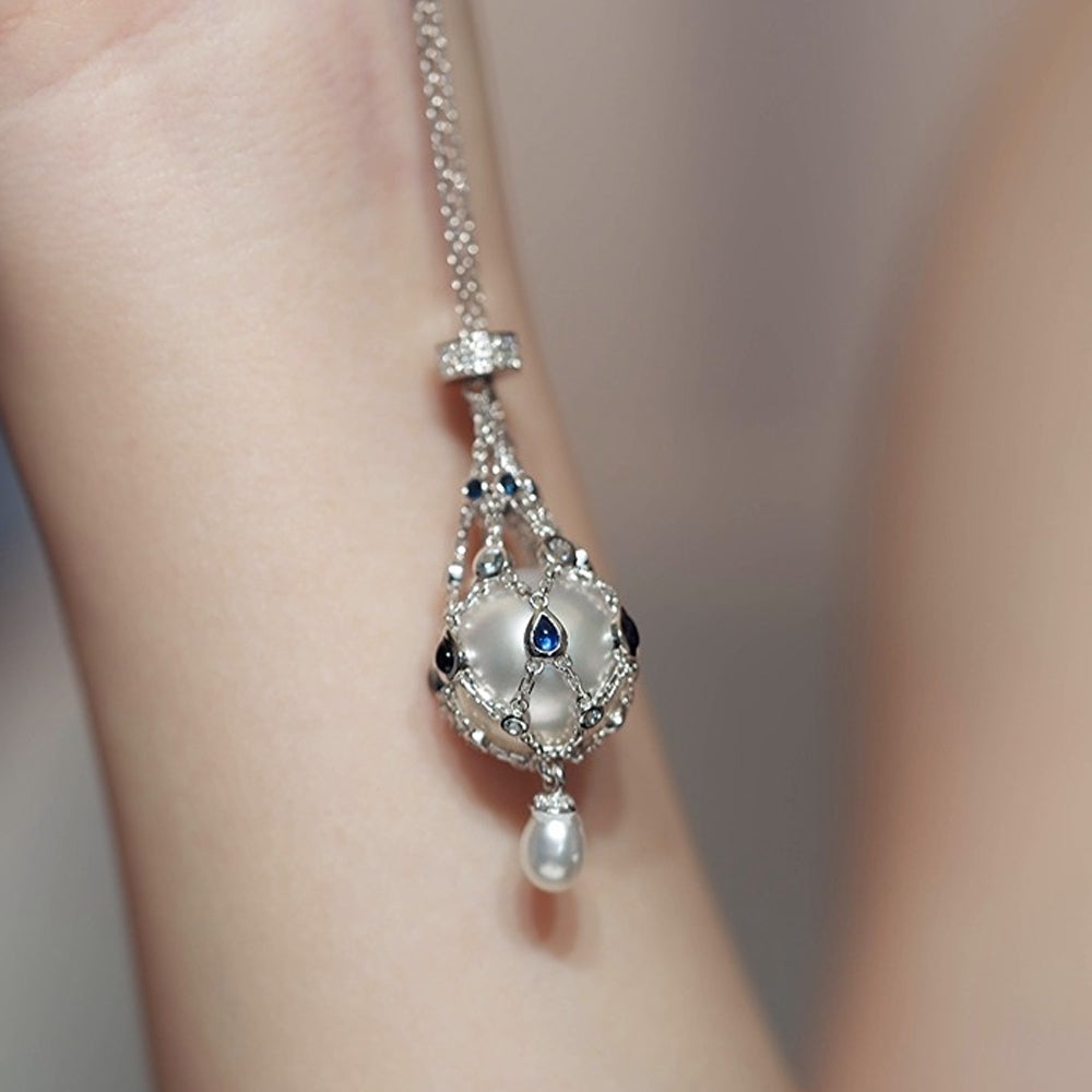 14,0–15,0 mm Sladkovodní perla a modrý drahokam Přívěsek Lavalier🔥Vánoční výprodej 49 % sleva🎄