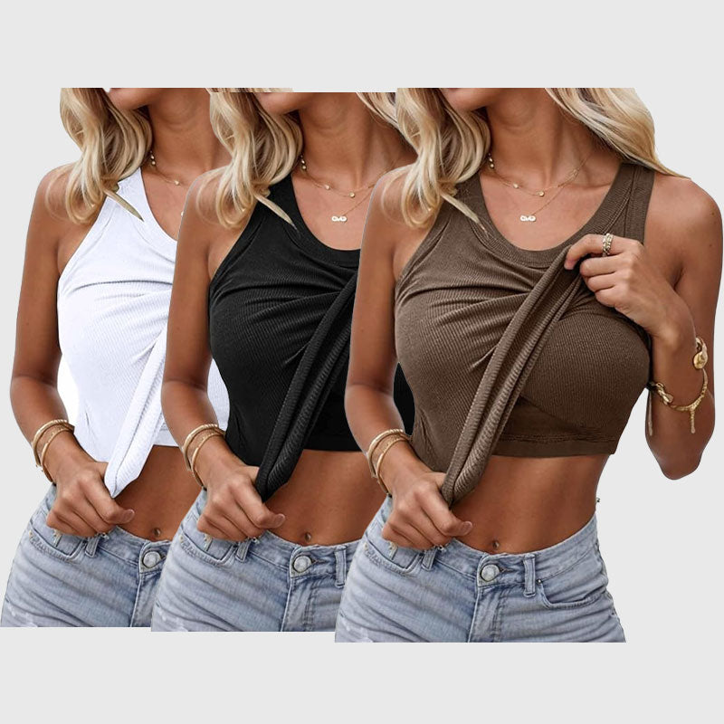 Rundhalsausschnitt Eingebauter BH Geripptes Tanktop Passform Lässig Bequem