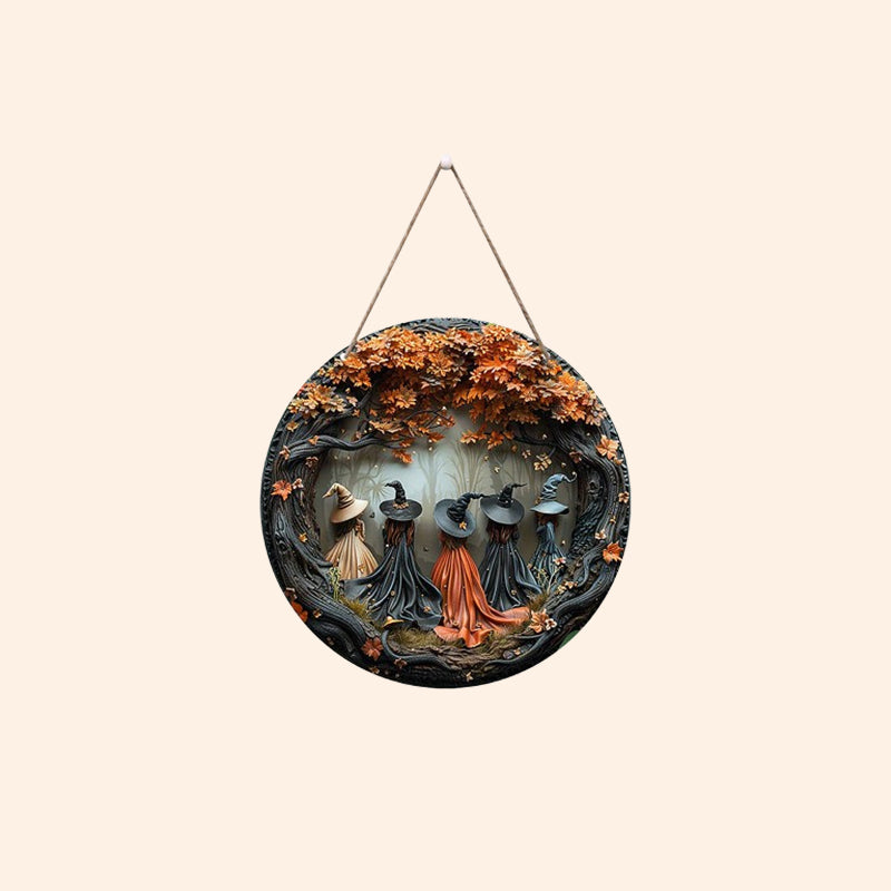 Creative, round Halloween door sign made of wood