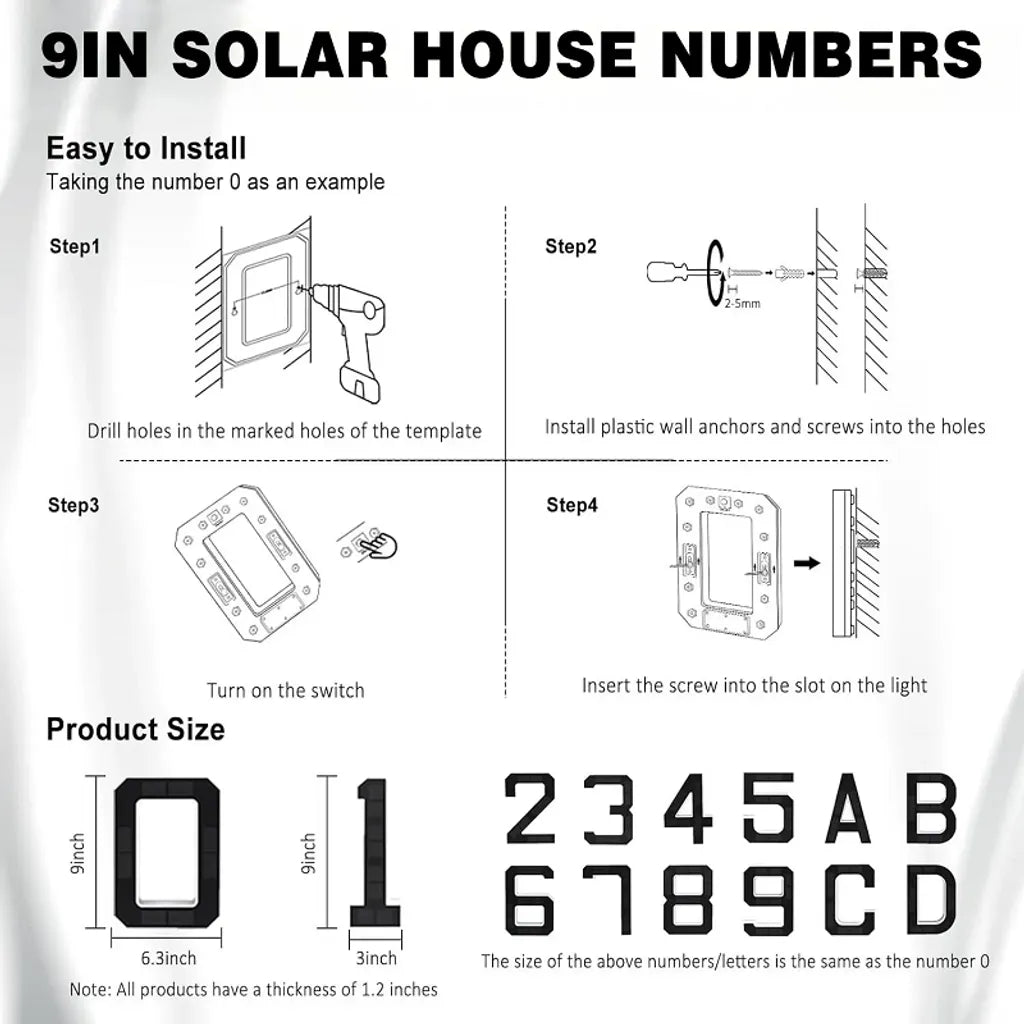 9-Inch Waterproof LED Solar Lighted House Numbers for Outside