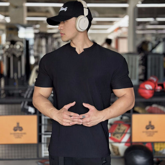 Herren-Muskel-Fitness-T-Shirt Mit V-Ausschnitt Und Kurzen Ärmeln