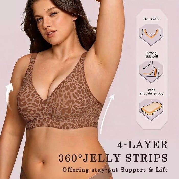 🏆LAST DAY SALE 46% OFF 🔥Super Firming Leopard Print Jelly Bra | Women Wirefree Bras 👍No More Sagging Breasts