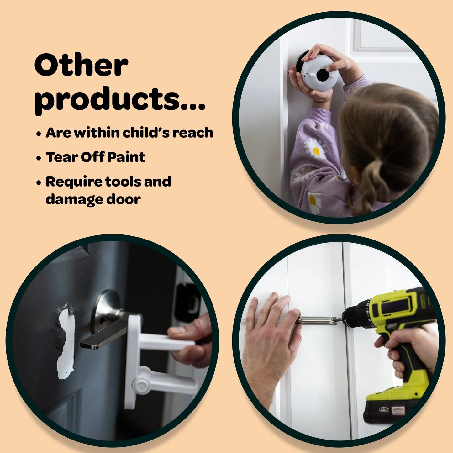 The Snap-On Door Lock Kids Can't Reach or Defeat - No Tools or Adhesives Required