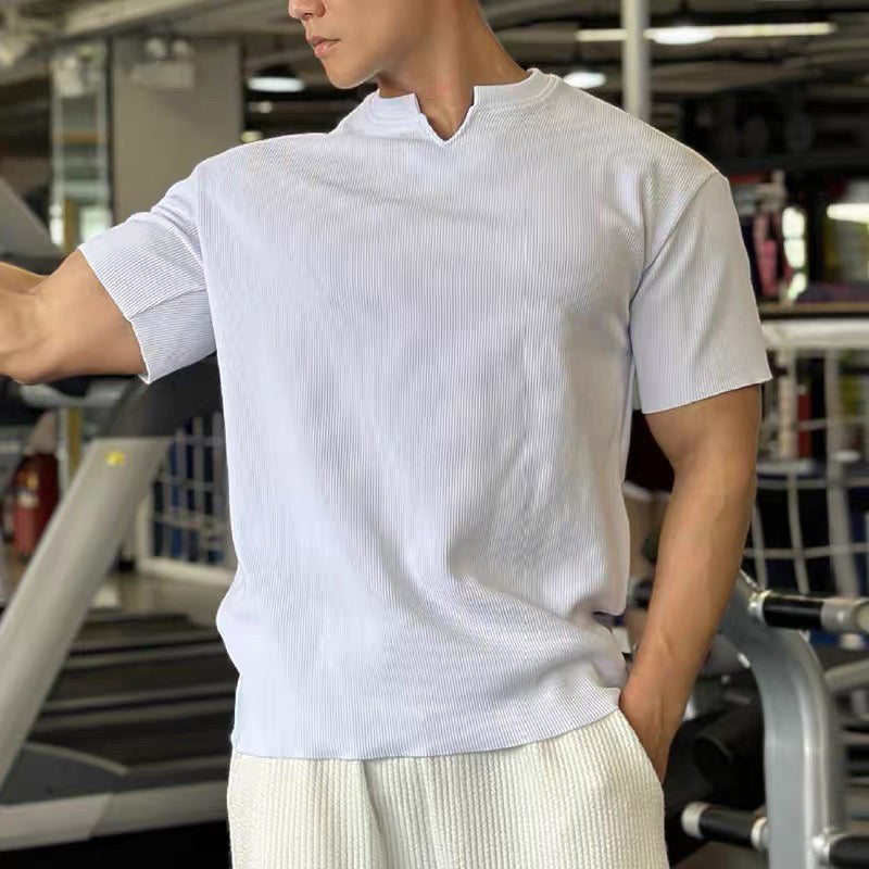 Herren-Muskel-Fitness-T-Shirt Mit V-Ausschnitt Und Kurzen Ärmeln