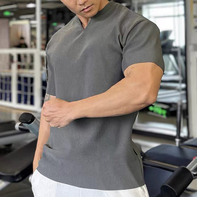 Herren-Muskel-Fitness-T-Shirt Mit V-Ausschnitt Und Kurzen Ärmeln