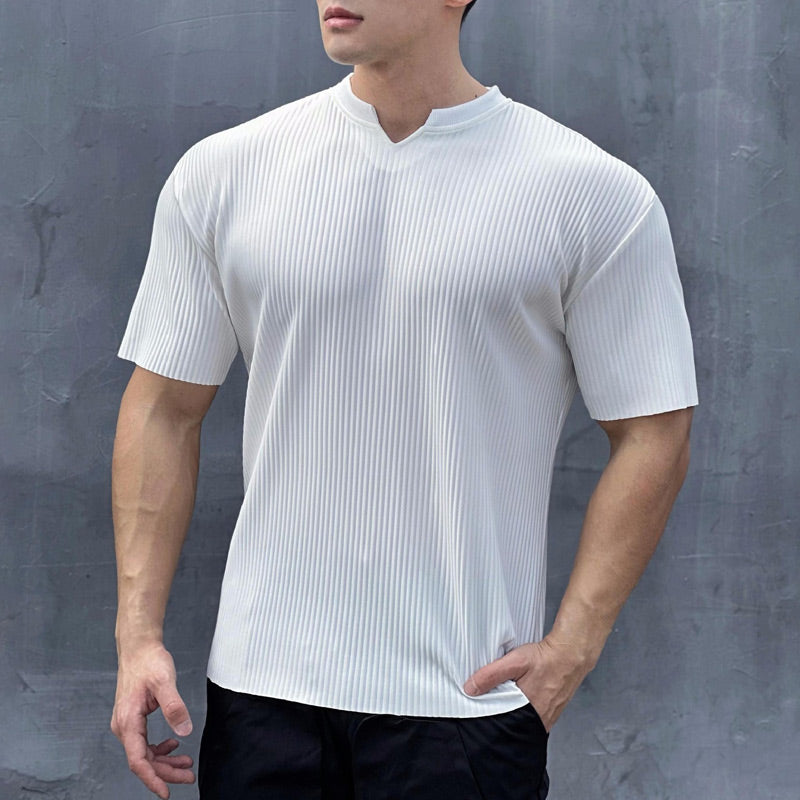 Herren-Muskel-Fitness-T-Shirt Mit V-Ausschnitt Und Kurzen Ärmeln