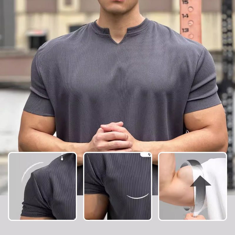 Herren-Muskel-Fitness-T-Shirt Mit V-Ausschnitt Und Kurzen Ärmeln