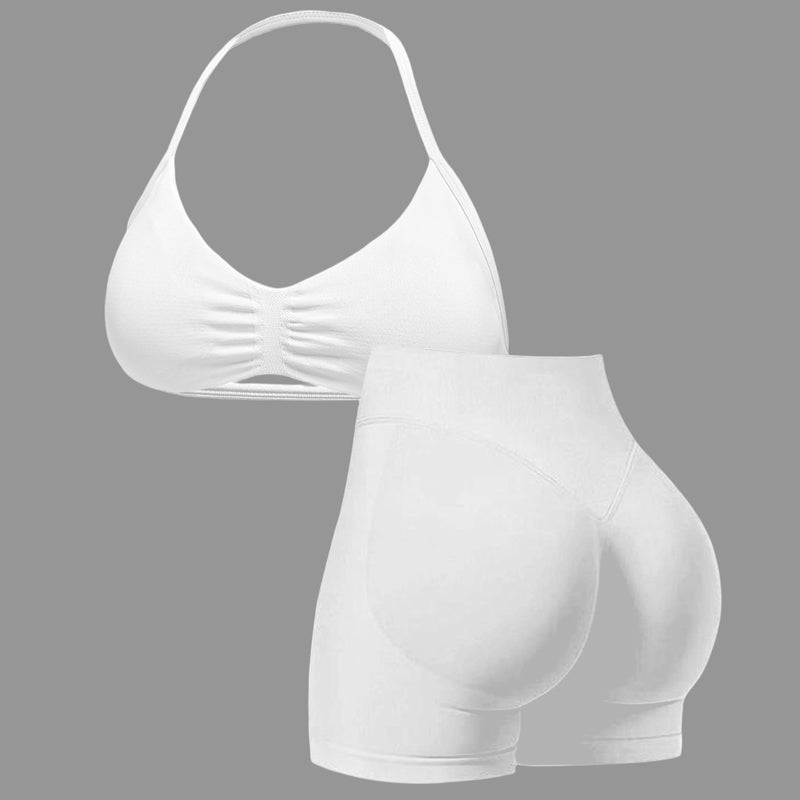 🌞Spring Awakening: 50% off!💜Women’s Seamless Yoga Set – Halter-neck Top & High-waisted Shorts, Shaping & Highly Stretchy for Fitness & Yoga