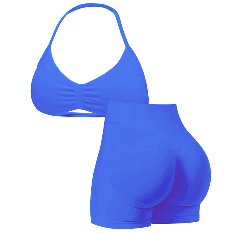 🌞Spring Awakening: 50% off!💜Women’s Seamless Yoga Set – Halter-neck Top & High-waisted Shorts, Shaping & Highly Stretchy for Fitness & Yoga